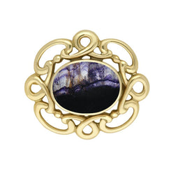 9ct Yellow Gold Blue John Twisted Rope Edge Brooch M120