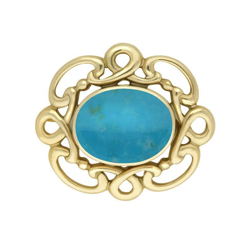 9ct Yellow Gold Turquoise Twisted Rope Edge Brooch M120