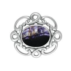 00022669 W Hamond Sterling Silver Blue John Twisted Rope Edge Brooch, M120.