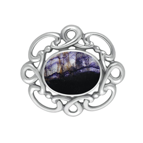 00022669 W Hamond Sterling Silver Blue John Twisted Rope Edge Brooch, M120.