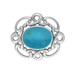 Sterling Silver Turquoise Twisted Rope Edge Brooch M120