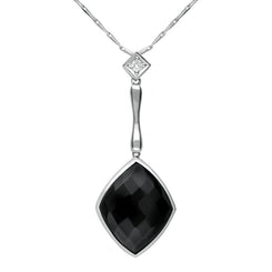 00027040 18ct White Gold Whitby Jet Diamond Faceted Cushion Necklace, JDS_3
