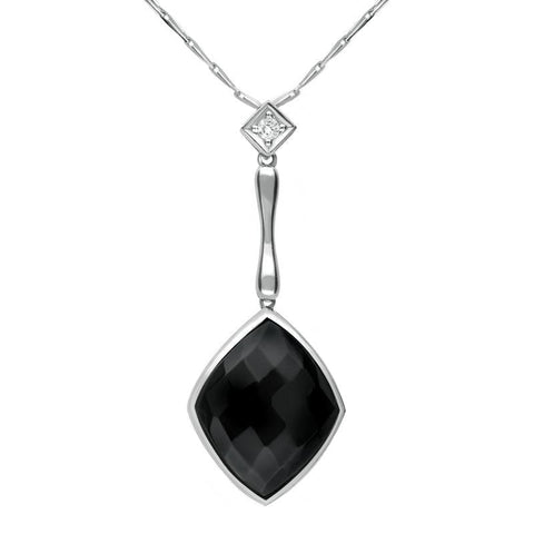 00027040 18ct White Gold Whitby Jet Diamond Faceted Cushion Necklace, JDS_3