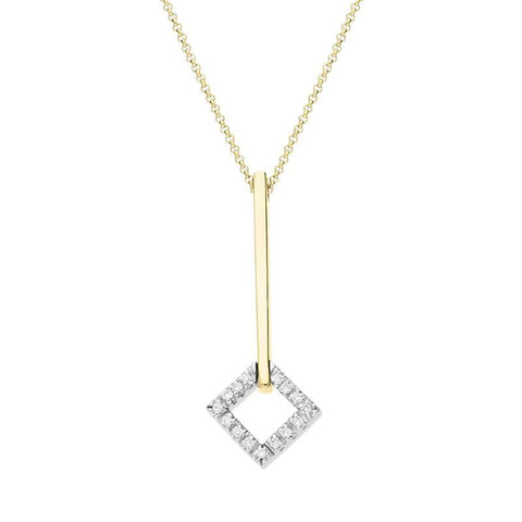 00027730 18ct Yellow Gold Diamond Square Drop Necklace P558CB