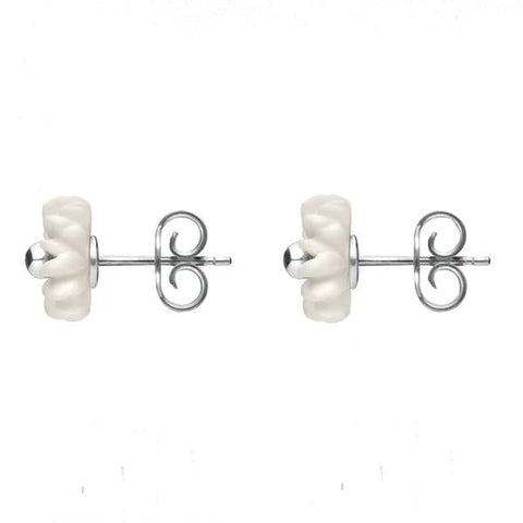 Sterling Silver White Agate Tuberose Daisy Stud Earrings, E2160.