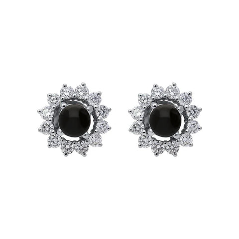18ct White Gold Whitby Jet 0.63ct Diamond Floral Stud Earrings