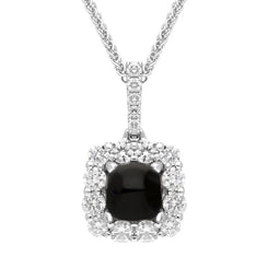 18ct White Gold Whitby Jet 0.51ct Diamond Cushion Necklace