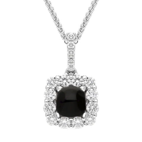 18ct White Gold Whitby Jet 0.51ct Diamond Cushion Necklace