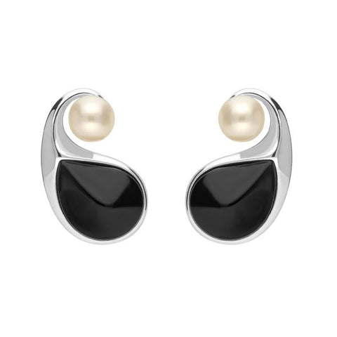 Sterling Silver Whitby Jet Pearl Open Twist Two Piece Set