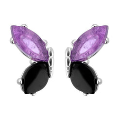 Sterling Silver Whitby Jet Amethyst Two Stone Butterfly Stud Earrings E2496