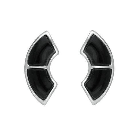 Sterling Silver Whitby Jet Two Stone Oblong Stud Earrings E2507