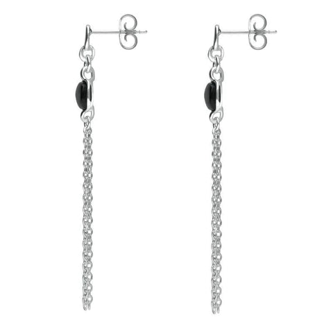 Sterling Silver Whitby Jet Square Chain Drop Earrings E2513