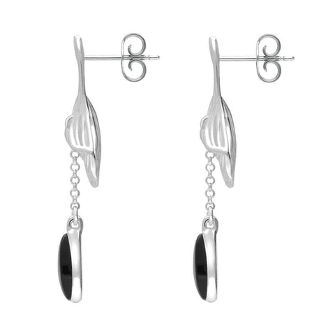 Sterling Silver Whitby Jet Teardrop Ginkgo Biloba Leaf Drop Earrings, E2514_2