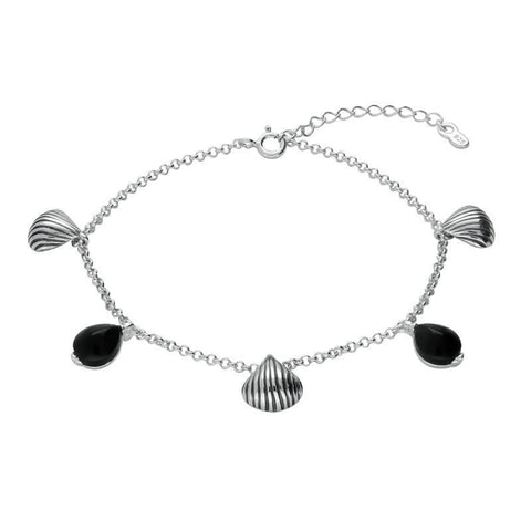 00178866 Sterling Silver Whitby Jet Shell Stone Pear Bracelet, B1167