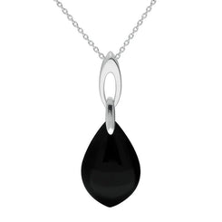 00178889 Sterling Silver Whitby Jet Pear Stone Open Bale Necklace P3518.