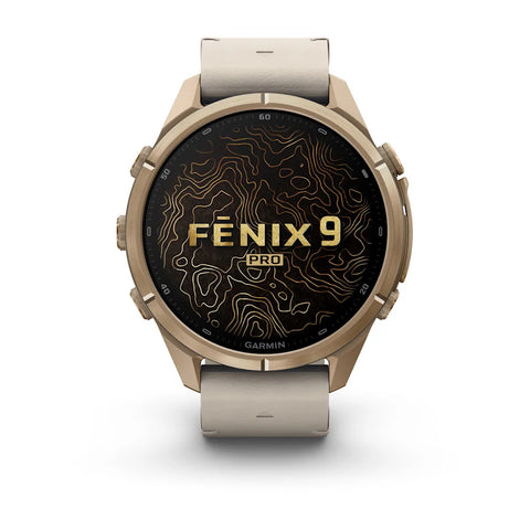 Garmin Fenix 9 Pro Autumn Gold Titanium Leather GPS Smartwatch with inReach®