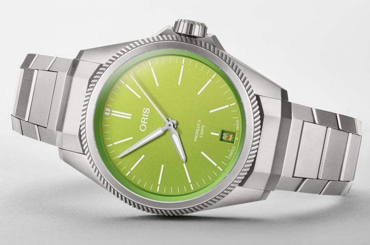 Oris ProPilot x Kermit Edition Watch with green dial, titanium strap, titanium case