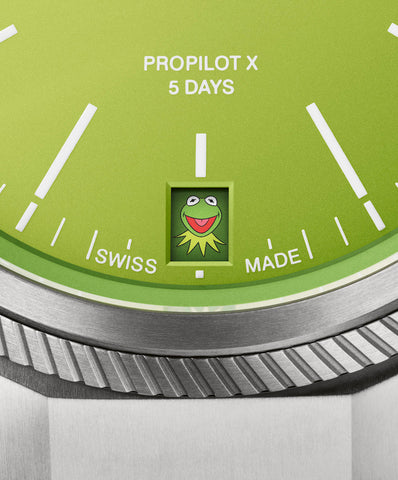 Oris ProPilot x Kermit Edition Watch with green dial, titanium strap, titanium case
