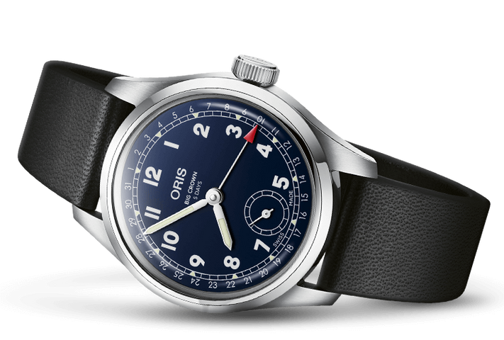 Oris Big Crown Pointer Date Calibre 403 Leather Watch with blue dial, leather strap, steel case