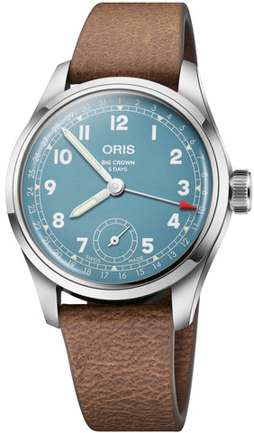 Oris Big Crown Calibre 473 Watch with blue dial, leather strap, steel case