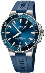 Oris Aquis Date 41.5mm Watch with blue dial, caoutchouc strap, steel case