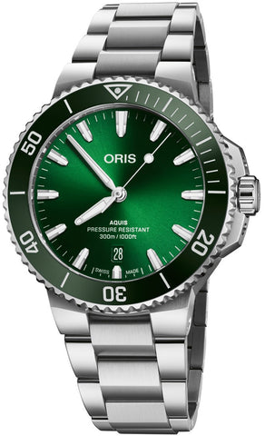 Oris Aquis Date 41.5mm Watch with green dial, steel bracelet, steel case