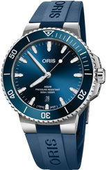 Oris Aquis Date 43.5mm Watch with blue dial, caoutchouc strap, steel case