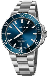 Oris Aquis Date 43.5mm Watch with blue dial, steel bracelet, steel case