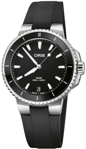 Oris Aquis Date 36.5mm Watch with black dial, caoutchouc strap, steel case