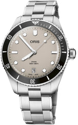 Oris Divers Date Watch with beige dial, steel bracelet, steel case