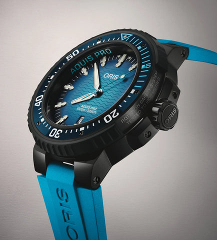 Oris Aquis Pro 1000m Watch with blue dial, rubber strap, titanium case