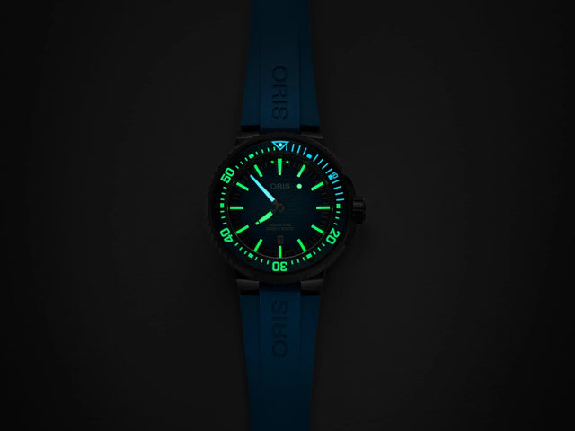 Oris Aquis Pro 1000m Watch with blue dial, rubber strap, titanium case