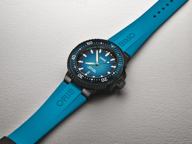 Oris Aquis Pro 1000m Watch with blue dial, rubber strap, titanium case