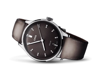 Oris Artelier Date 38mm Brown Leather Watch with black dial, leather strap, steel case
