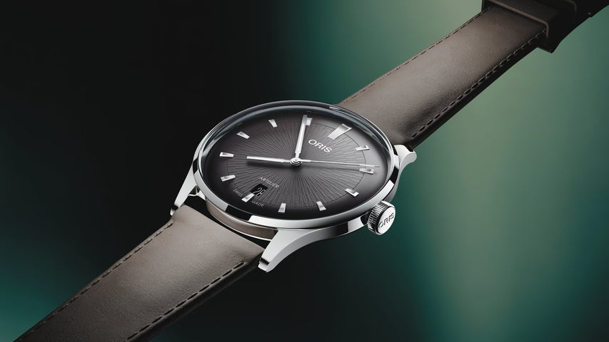 Oris Artelier Date 38mm Brown Leather Watch with black dial, leather strap, steel case