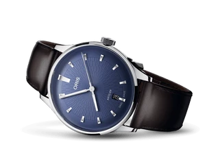 Oris Artelier Date 38MM Watch with blue dial, leather strap, steel case