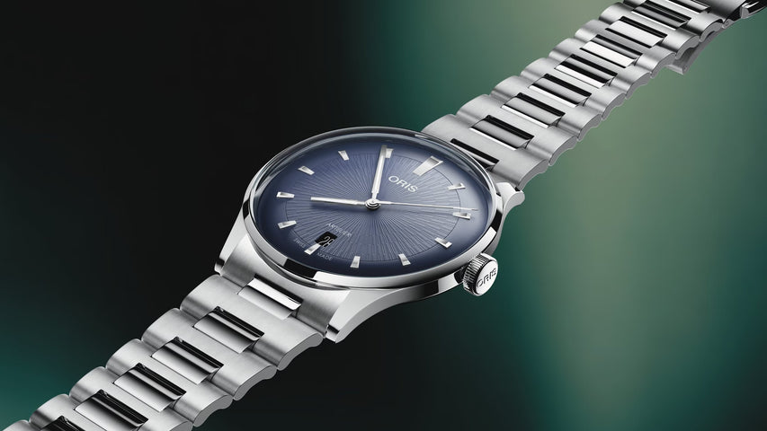 Oris Artelier Date 38mm Stainless Steel Watch with blue dial, stainless steel strap