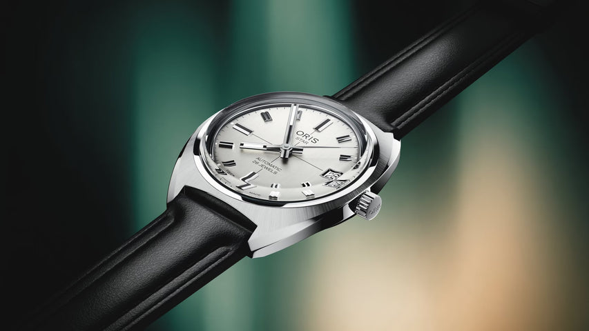 Oris Heritage Star Edition Watch with grey dial, leather strap, steel case