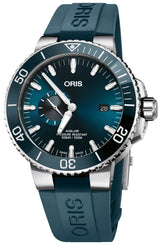 Oris Aquis Date Small Seconds Rubber Watch with blue dial, rubber strap, steel case