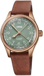 Oris Big Crown Pointer Date Bronze Watch with green dial, leather strap