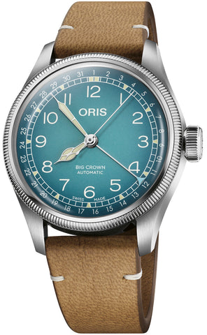 Oris Big Crown Pointer Date Cervo Volante Blue Watch with leather strap, steel case