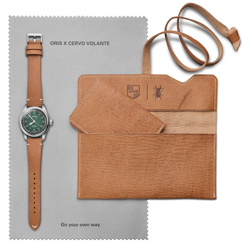 Oris Big Crown Pointer Date Cervo Volante Green Watch with leather strap, steel case