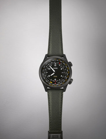 Oris ProPilot Altimeter Meters Watch with black dial, textile strap, titanium pvd case
