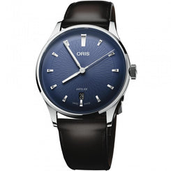 Oris Artelier Date 38MM Watch with blue dial, leather strap, steel case
