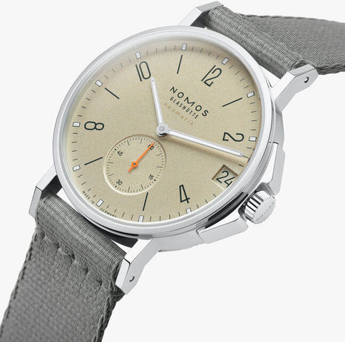 Nomos Glashutte Ahoi Neomatik 38 Date Sand Steel Back Watch