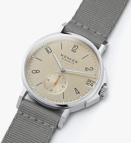 Nomos Glashutte Ahoi Neomatik 38 Date Sand Steel Back Watch