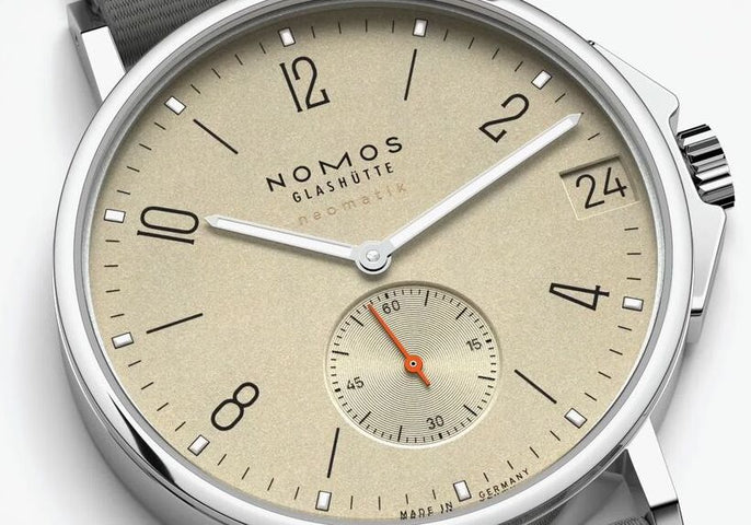 Nomos Glashutte Ahoi Neomatik 38 Date Sand Steel Back Watch