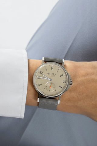 Nomos Glashutte Ahoi Neomatik 38 Date Sand Sapphire Crystal Watch
