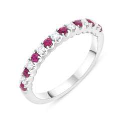 18ct White Gold 0.20ct Ruby 0.14ct 15 Stone Diamond Castle Set Eternity Ring