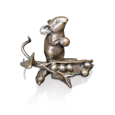 Bronze mouse figurine with a fish on a white background